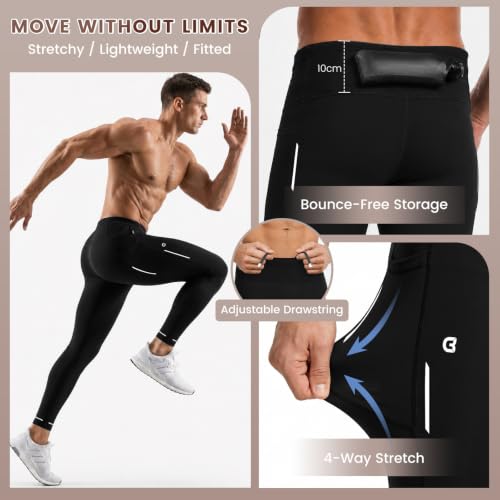 Mens Compression Pants with Pockets Quick-Dry Running Tights Spandex - color: Black, size: Medium