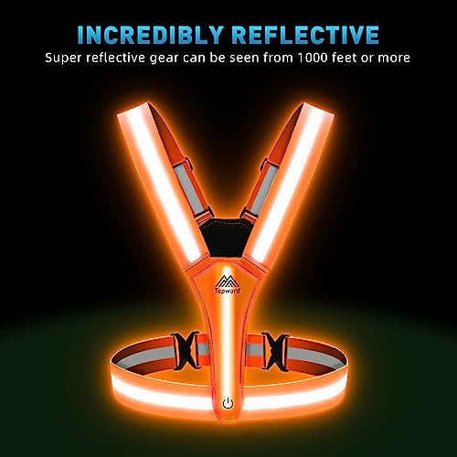 LED Reflective Vest Safety Gear, Light Up Vest for Night Walking Cycling, High Visibility Running Vest with Reflective Strips - color: Orange