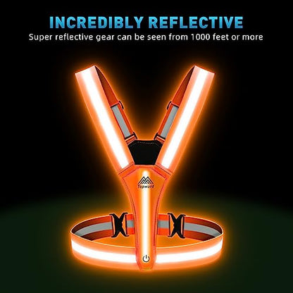 LED Reflective Vest Safety Gear, Light Up Vest for Night Walking Cycling, High Visibility Running Vest with Reflective Strips - color: Orange