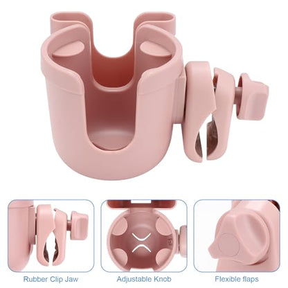 Accmor Stroller Cup Holder with Phone Holder, Bike Cup Holder, Universal Cup Holder for Uppababy Nuna Strollers, 2-in-1 Drinks Holder for Walker, Wheelchair, Scooter - color: All Light Pink & All Light Pink