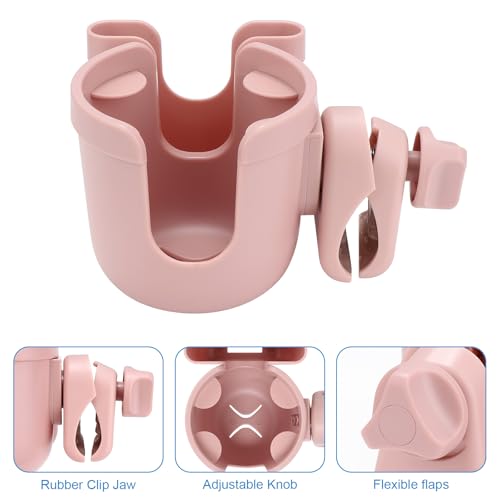 Accmor Stroller Cup Holder with Phone Holder, Bike Cup Holder, Universal Cup Holder for Uppababy Nuna Strollers, 2-in-1 Drinks Holder for Walker, Wheelchair, Scooter - color: All Light Pink
