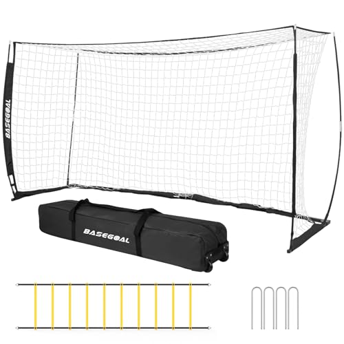 BaseGoal Soccer Goal for Backyard,with Bow Frame and Agility Ladder - size: 14x7 ft