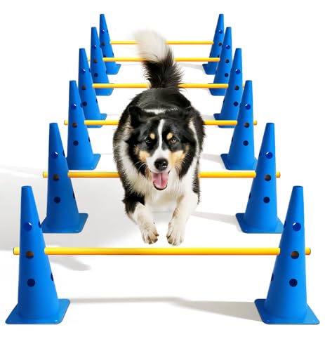 Dog Agility Course Backyard Set, Dog Agility Hurdle Cone Set - color: Blue, size: 18 IN