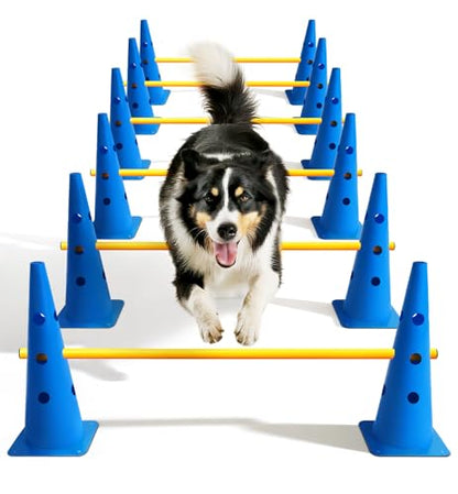 Dog Agility Course Backyard Set, Dog Agility Hurdle Cone Set - color: Blue, size: 18 IN