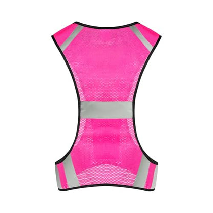 MioCloth High Visibility Reflective Running Vest with Pocket, Breathable Mesh Safety Vest, Unisex Cycling Jogging Night Gear - color: Pink
