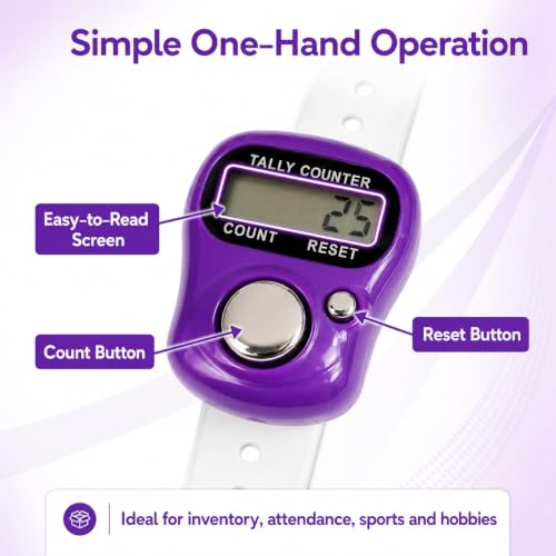 5 Digit LED Digital Row Counter, Handheld Tally Counter with Ring Electronic Click Counter for Golf and Lap Counting - color: Purple