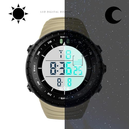 PALADA Men's Digital Sports Watch Waterproof Tactical Watch with LED Backlight Watches for Men - color: Dright Khaki