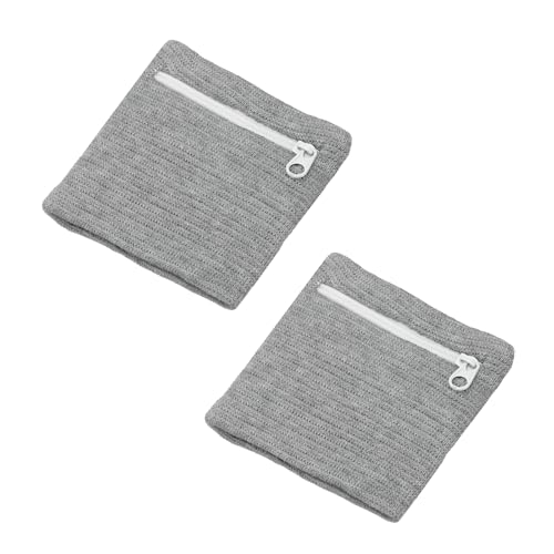 Wrist Wallet Wristband with Zipper, Cotton Wrist SweatBands Sports Absorb Sweat Wristbands - color: Gray