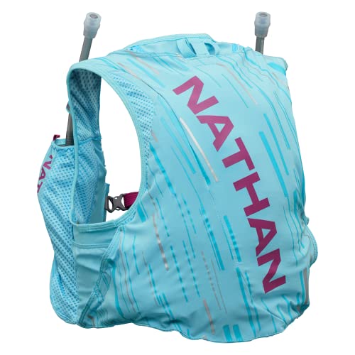 Nathan Pinnacle Hydration Running Vest Backpack for Trail Running & Marathon with Soft Flasks, Lightweight Water-Resistant Race Vest - color: Caribbean Blue/Magenta, size: X-Large