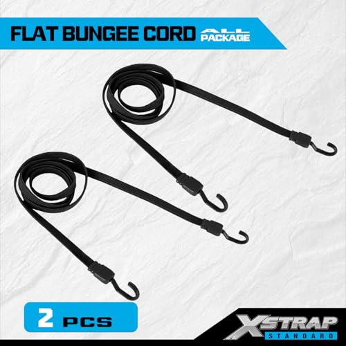 XSTRAP STANDARD 2 Pack Heavy Duty 77inch Flat Bungee Cords with Hooks - color: Black