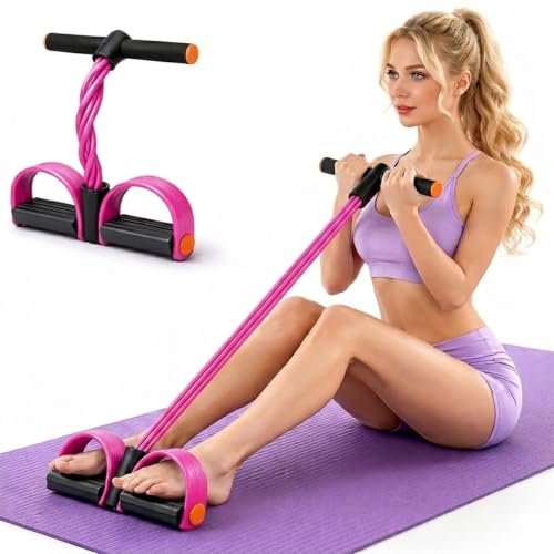 Multifunction Pedal Resistance Band with Handles - color: Pink & Black
