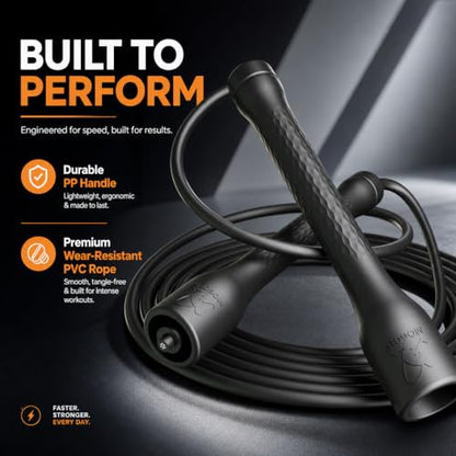10,000-Drop Unbreakable Jump Rope, 5mm PVC Adjustable Speed Rope with Ergonomic PP Handles for Boxing, HIIT & Home Gym - color: Black