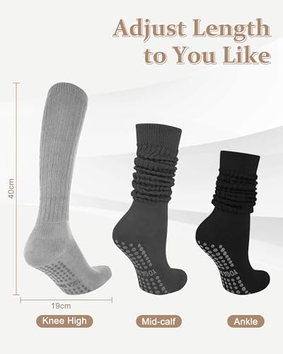 Pilates Socks with Grips for Women, Yoga Slouch Scrunch Socks - color: Gray Black White