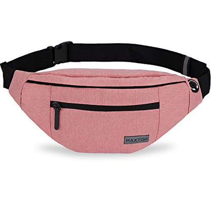 Large Pink Fanny Pack Cross Body Bag with 4-Zipper Pockets Adjustable Strap - color: New Pink