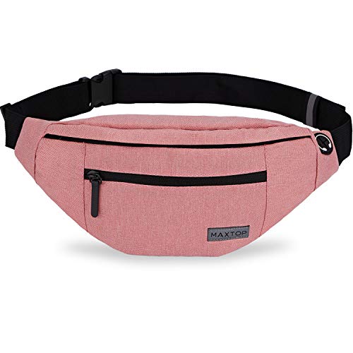 Large Pink Fanny Pack Cross Body Bag with 4-Zipper Pockets Adjustable Strap - color: New Pink