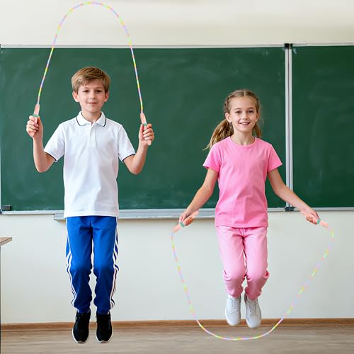 Beaded Jump Rope 1 Pack/2 Pack, ACEONE Segmented Skipping Rope for Kids Adults, Adjustable Tangle-Free Toddler Jumping Rope for Fitness Exercise Training - color: Blue+Pink