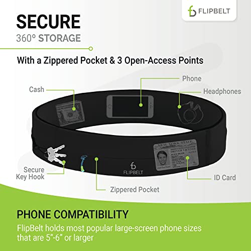 FlipBelt Zipper Running Belt, Waist Pack for Fitness and Running, US Company - color: Black, size: XX-Large