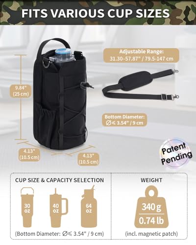 sportsnew 40oz Crossbody Water Bottle Bag for Gym Hiking - color: Deep Black