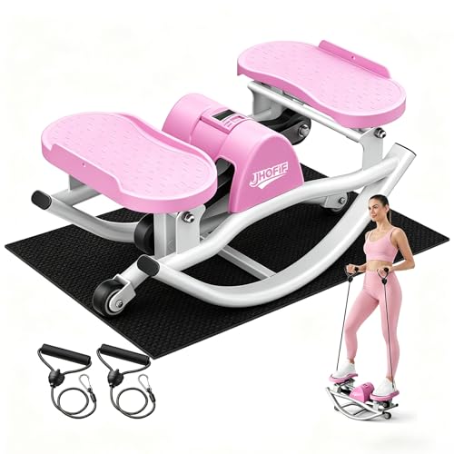 U-Rock Mini Stepper with Resistance Bands, 3D Swing Stair Stepper with Digital Monitor, Upgraded Quiet Anti Slip Pad for Full-Body Workout, Home & Office Fitness Equipment for All Ages