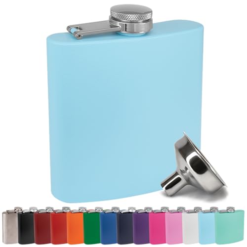 Clear Water Home Goods 6 oz Hip Flask w/Funnel, Matte Light Blue - color: Matte Light Blue