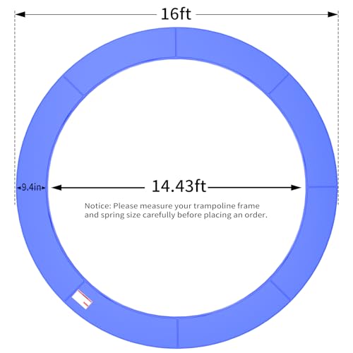 ACWARM HOME 16FT/15FT/14FT/12FT/10FT Trampoline Safety Pad Replacement, Round Trampoline Spring Protection Cover, Fits 16FT/15FT/14FT/12FT/10FT Frames, Water-Resistant Trampoline Accessories - color: Blue, size: 16FT