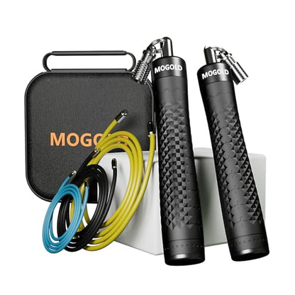 Weighted Jump Rope Set - 1/4LB & 1/2LB Heavy Speed Rope with Quick-Release Handles, 3 PVC Cables (9.8FT), Anti-Slip Grip for Boxing, Cross Training & Home Workout, Includes Carry Case - color: Black&Gold