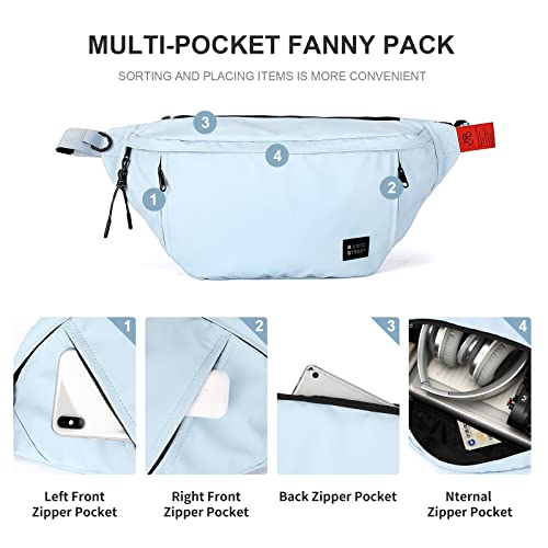 X-Large Crossbody Fanny Pack for Women Men,Waterproof Waist Bag Pack - color: Light Blue, size: X-Large
