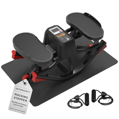 Rocking Stepper for Home Exercise - U-Track Low-Impact Stepper with Resistance Bands, Massage Pedals & Eco-Friendly Mat, Anti-Slip Balance Board for Full Body Workout, 330 LBS Capacity