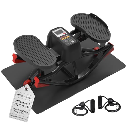 Rocking Stepper for Home Exercise - U-Track Low-Impact Stepper with Resistance Bands, Massage Pedals & Eco-Friendly Mat, Anti-Slip Balance Board for Full Body Workout, 330 LBS Capacity