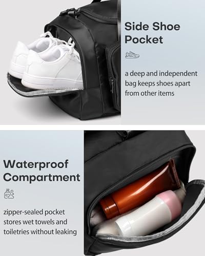 HOTOR Gym Bag, Duffle Bag with Shoe Compartment, Black 22.6x11.2x13.6 Inch - color: Black, size: 22.6" x 11.2" x 13.6"