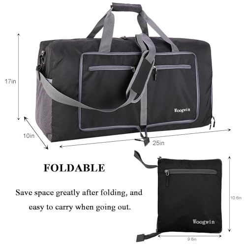 Woogwin Travel Duffel Bag Large Foldable Waterproof Overnight Bag for Beach Swim Bags Pool Sports Gym - color: 60L SnowBlack