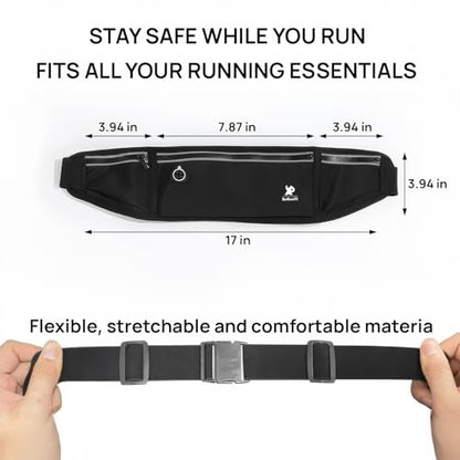Large Capacity Running Belt Waist Pack for Men Women, Sports Bags, Bum Bags, 3-Pocket Waterproof Fanny Pack for Phones up to 7.2", Adjustable Fitness Pouch for Workout (Black)