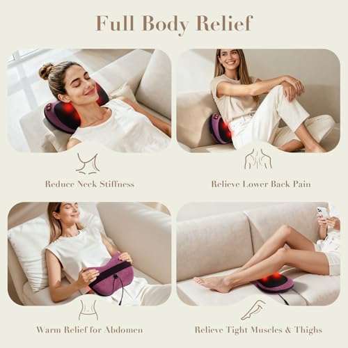 Papillon Back Massager with Heat,Shiatsu Pillow for Body Pain Relief Purple - color: Purple