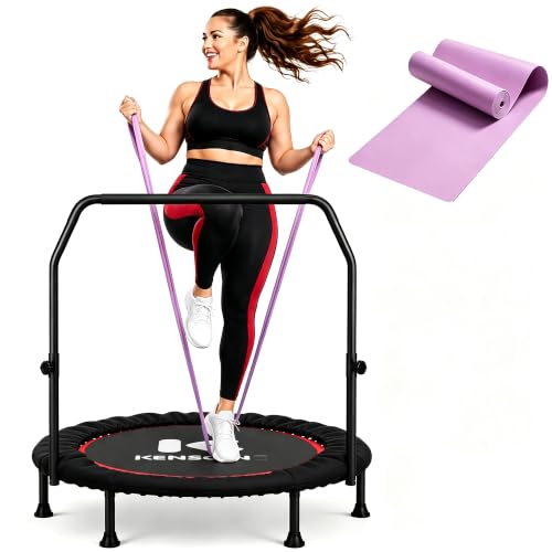 K KENSONE 40" Mini Spring Rebounder Trampoline for Adults Resistance Band - size: 40"(Purple Resistance Band), style: With Bar