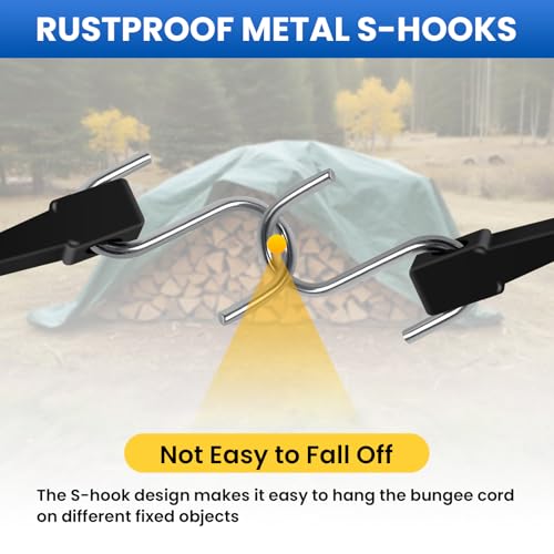 ROBLOCK 21" Rubber Tarp Straps with 150% Max Stretch, 100% EPDM Bungee Cords with Metal Crimped S Hooks, Ideal for Securing Tarps, Cargo, Canvases, Weatherproof (10 Pack) - size: 21 Inch(pack of 10)