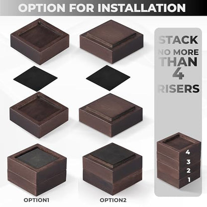 Bed Risers, Furniture Risers (Set of 8-Height 1") Can be Adjusted to 2'' 3''or 4'', Lifts Furniture Risers, Solid Natural Wood Risers, Non-Slip Recessed Hole (Square-Walnut Color) - color: Square-walnut Color