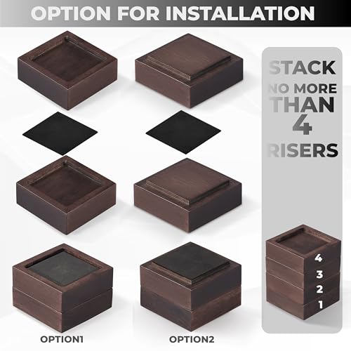 Bed Risers, Furniture Risers (Set of 8-Height 1") Can be Adjusted to 2'' 3''or 4'', Lifts Furniture Risers, Solid Natural Wood Risers, Non-Slip Recessed Hole (Square-Walnut Color) - color: Square-walnut Color