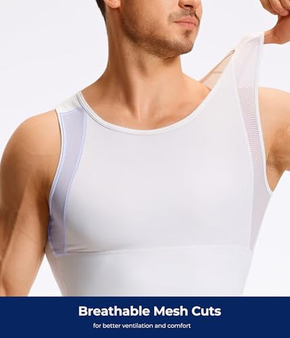 TAILONG Mens Compression Shirt Tank Top Undershirt Shapewear Slimming Body Shaper Vest Mesh Workout Shirts - color: White, size: XX-Large