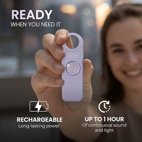 POM Personal Safety Alarm for Women – 130dB Loud Emergency Siren, USB-C Rechargeable with Bright LED Flashlight, Portable Keychain Design for Self Defense, Purse, Backpack & Travel (Lavender) - color: Lavender