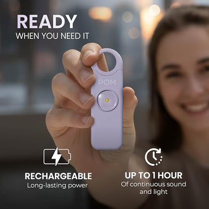POM Personal Safety Alarm for Women – 130dB Loud Emergency Siren, USB-C Rechargeable with Bright LED Flashlight, Portable Keychain Design for Self Defense, Purse, Backpack & Travel (Lavender) - color: Lavender