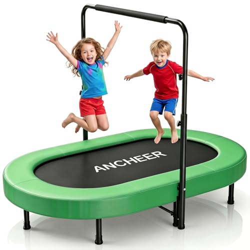ANCHEER Trampoline for Kids, Toddler Trampoline Indoor Sports and Outdoor Games 56" Kids Rebounder 220LBS Capacity with Adjustable Safety Handrail Foldable Jumper for Boys and Girls - color: Green Santa