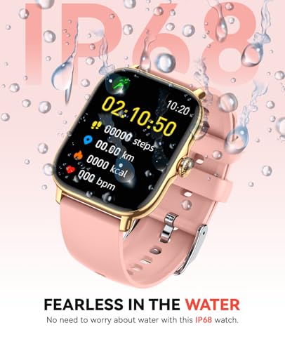 Smart Watch for Women Men- Answer/Make Call, 2025 IP68 Waterproof Fitness Step Sleep Tracker Watch with Monitor Activity Counter Smartwatch for Andriod iPhone iOS Samsung Compatible - color: Pink