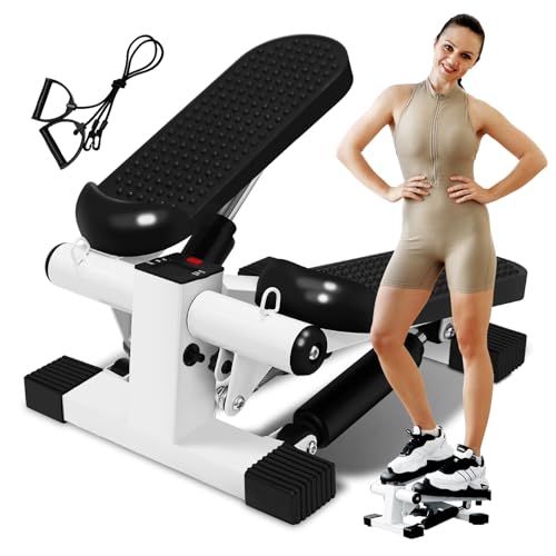 Mini Stepper for Exercise Stair Stepper for Exercises - Twist Stepper Full Body Workout with Resistance Bands and LED Display(300lbs Weight Capacity)