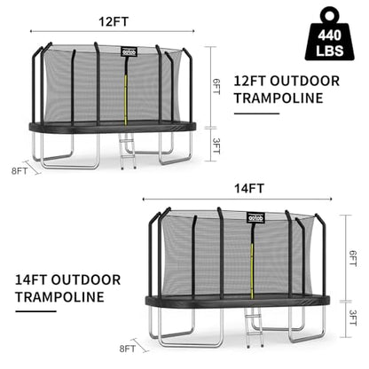 AOTOB 12 FT/14 FT Rectangle Trampoline with Net - color: Black, size: 12 FT