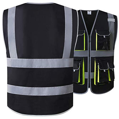 JKSafety Hi Vis Safety Vest for Men Women WIth 10 Pockets JK88 Black L - color: Black, size: Large
