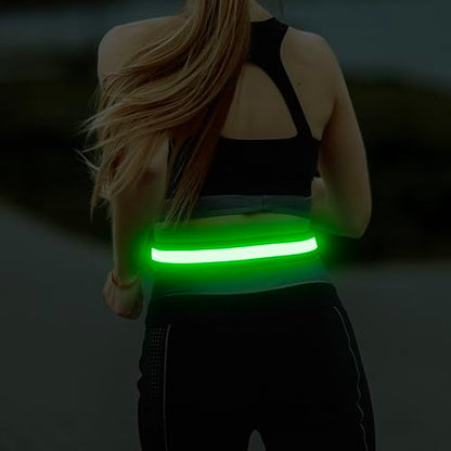 Illumifun LED Running Belt - USB Rechargeable Light Up Sash, High-Visibility Elastic Waistband Light for Running Cycling Hiking Camping Nighttime Activities - color: Green