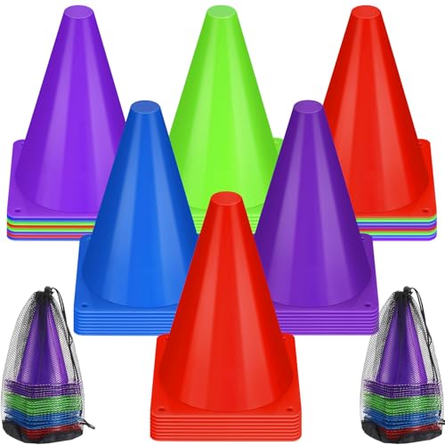 Leelosp 48 Pack Plastic Traffic Cones, Kids Sport - color: Classic Color, size: 7 Inch
