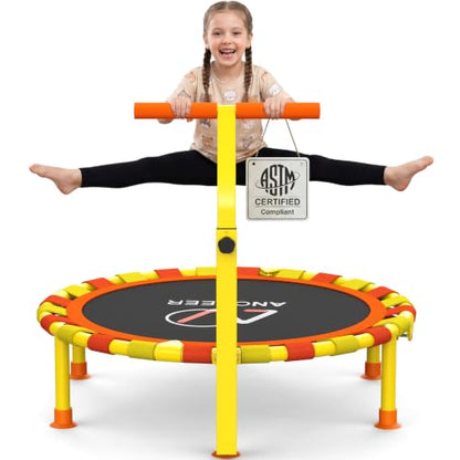 ANCHEER 38" Toddler Trampoline for Kids, ASTM Certified Foldable Mini Trampoline with Adjustable Foam Handle, Indoor & Outdoor Kids Trampoline, Quiet Design, 200 LBS Capacity, Easy Assembly - color: Lemon Yellow