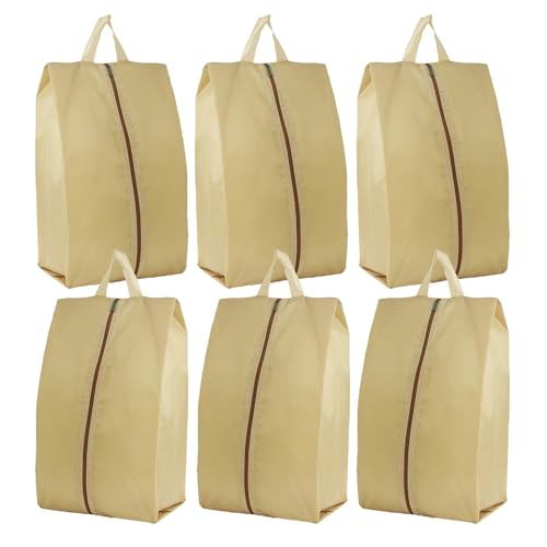 6pcs Portable Shoe Organizer, Travel Pouches with Zipper, Golf Shoe Bags, Clothes Bags, Soccer Cleats Bag Shoe Pouch for Gym, Waterproof, Odor-Resistant (Khaki) - color: Khaki