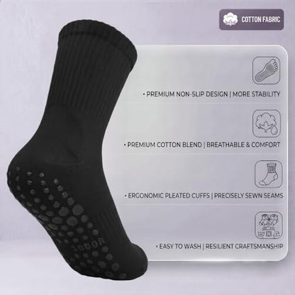 Women Pilates Grip Crew Socks-Cotton Non Slip Yoga Calf Socks for Women - color: 3white2black
